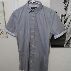 TOPMAN GREY TURN UP GEOMETRIC STRETCH SKINNY SHIRT